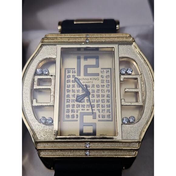 53.9mm LARGE Quartz Analog Watch Gold Tone Black Silicone bullet band main image 5